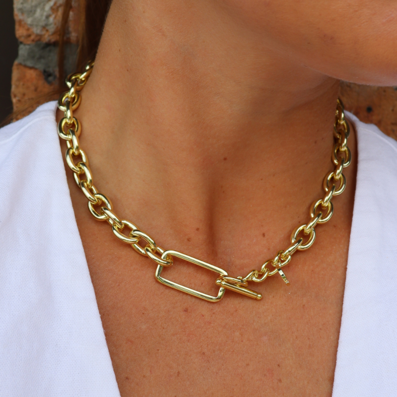 Steel Me Yellow Gold Grande Chain Fob Necklace image