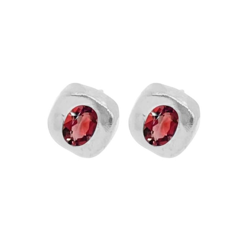 Stella - Red Garnet Silver Stud Earrings image