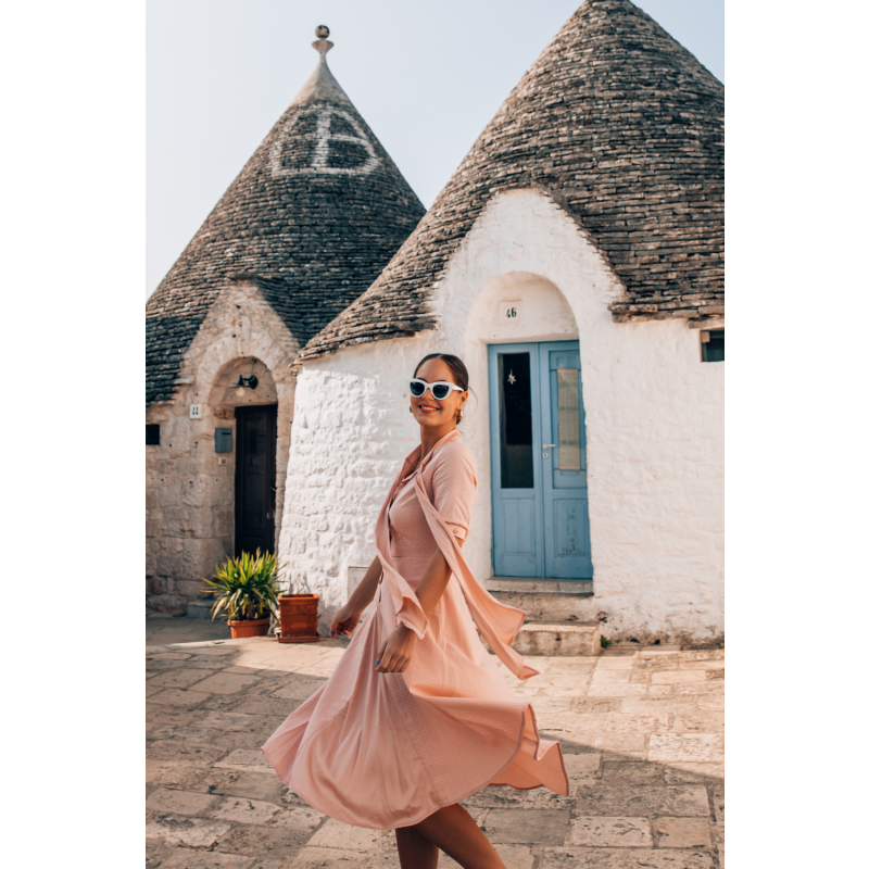 Stella Skipping Fit & Flare Dress With Bow Collar In Dusty Pink Pin Spot image