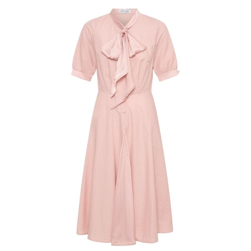 Stella Skipping Fit & Flare Dress With Bow Collar In Dusty Pink Pin Spot image