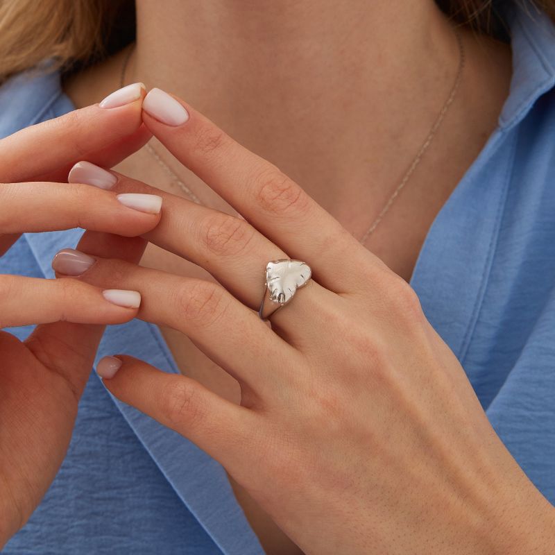 Chunky Love Heart Signet Sterling Silver Ring - Silver image