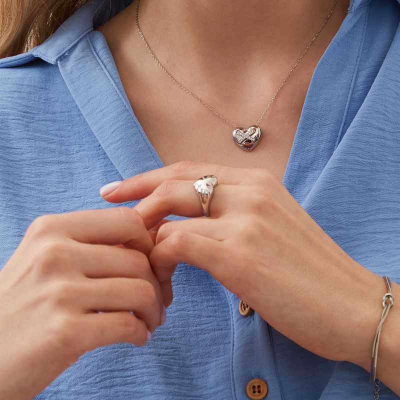 Chunky Love Heart Signet Sterling Silver Ring - Silver image