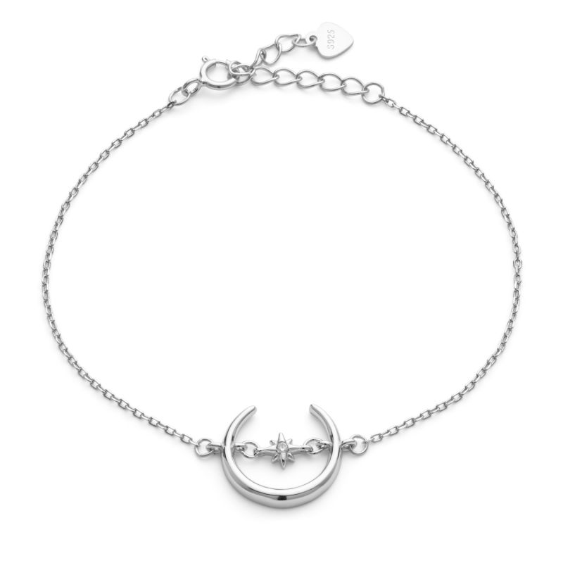 Sterling Silver Crescent Moon & Star Bracelet image