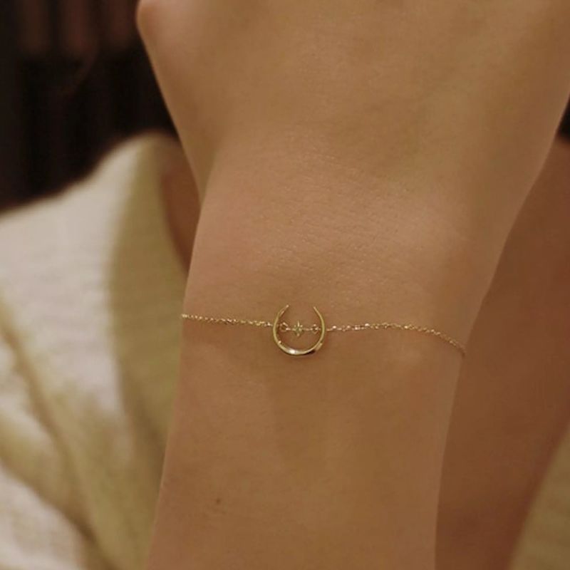 Sterling Silver Crescent Moon & Star Bracelet image