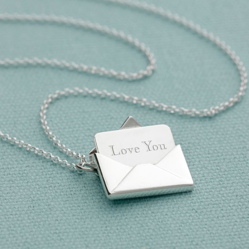 Sterling Silver Envelope Necklace With Engraved Insert - Love You image