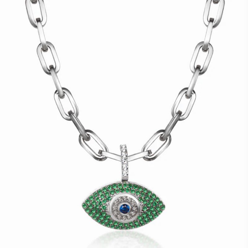 Sterling Silver Evil Eye Necklace Evil Eye Jewelry Green Evil Eye image