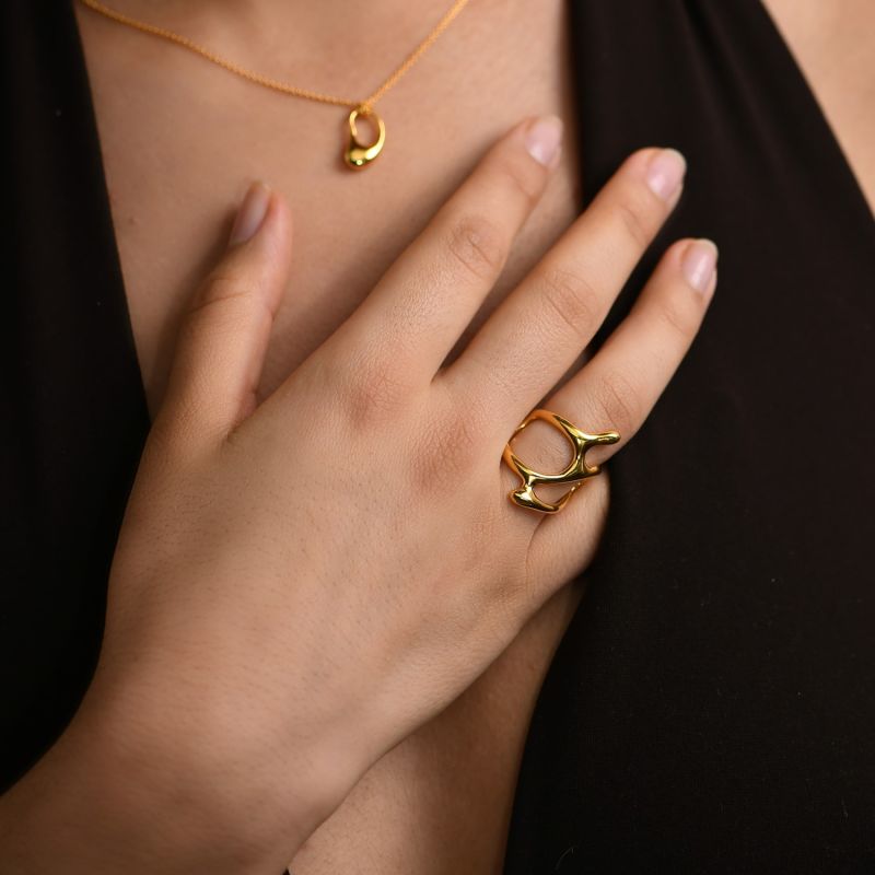 Sterling Silver Gold Vermeil Statement Fluidity Oich Ring Adjustable