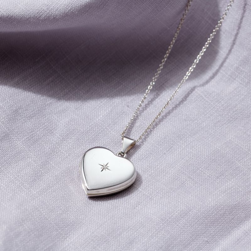 Sterling Silver Heart Locket With Diamond image