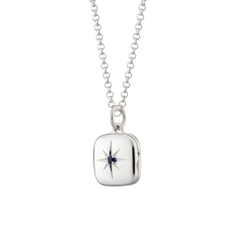 Sterling Silver Star Locket Necklace With Blue Stone image