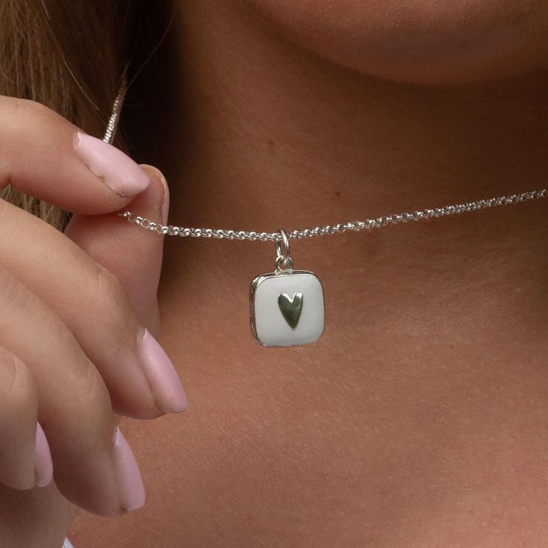 Sterling Silver White Heart Locket Necklace image
