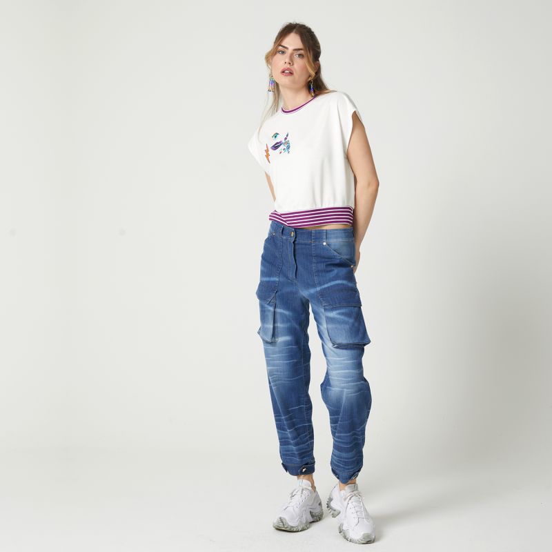 Embroidered Motif Cropped Cotton T-Shirt image