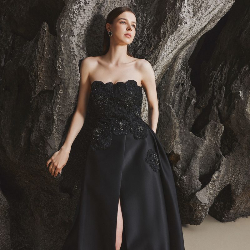 Strapless Full Dress With Embroidery Pattern | TRACY STUDIO | Wolf & Badger