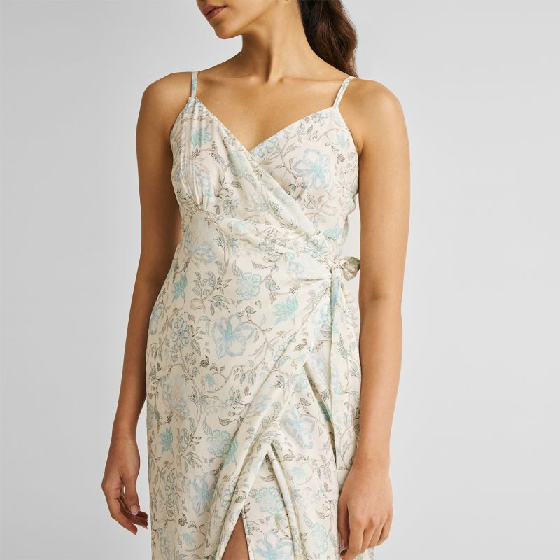 Strappy Wrap Dress In Blue Florals image