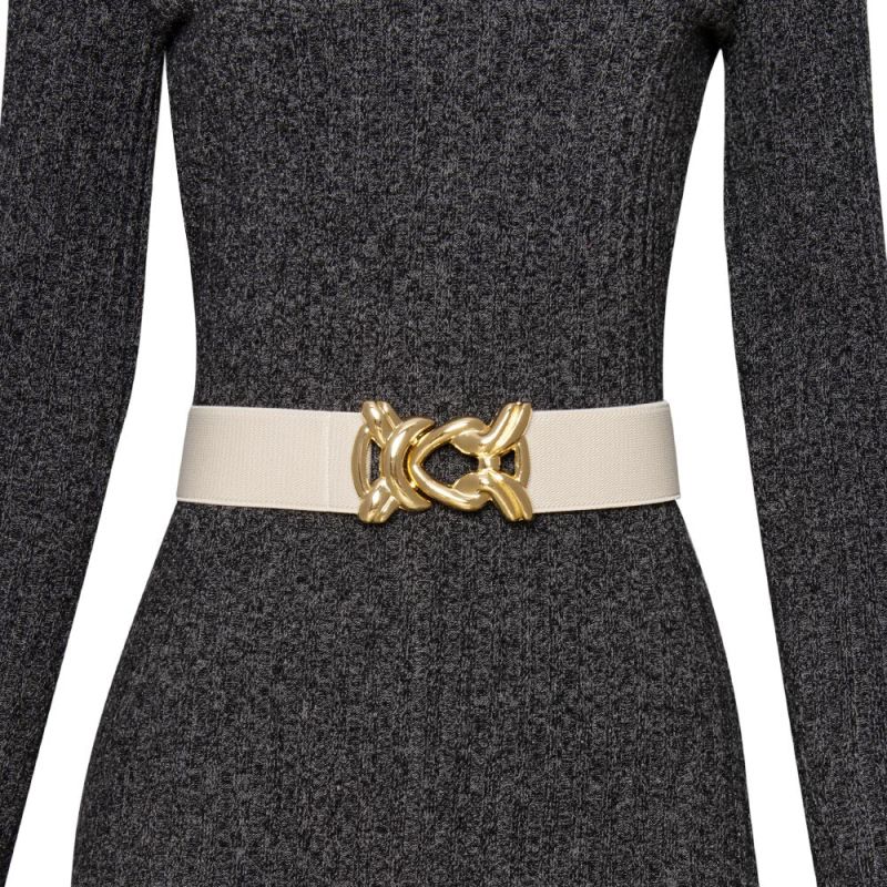 Stretch Belt With Gold Metal Knot Buckle - Off White image