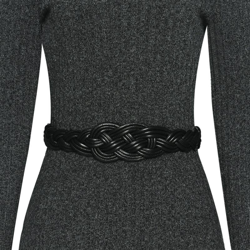 Stretch Braided Leather Belt - Black image