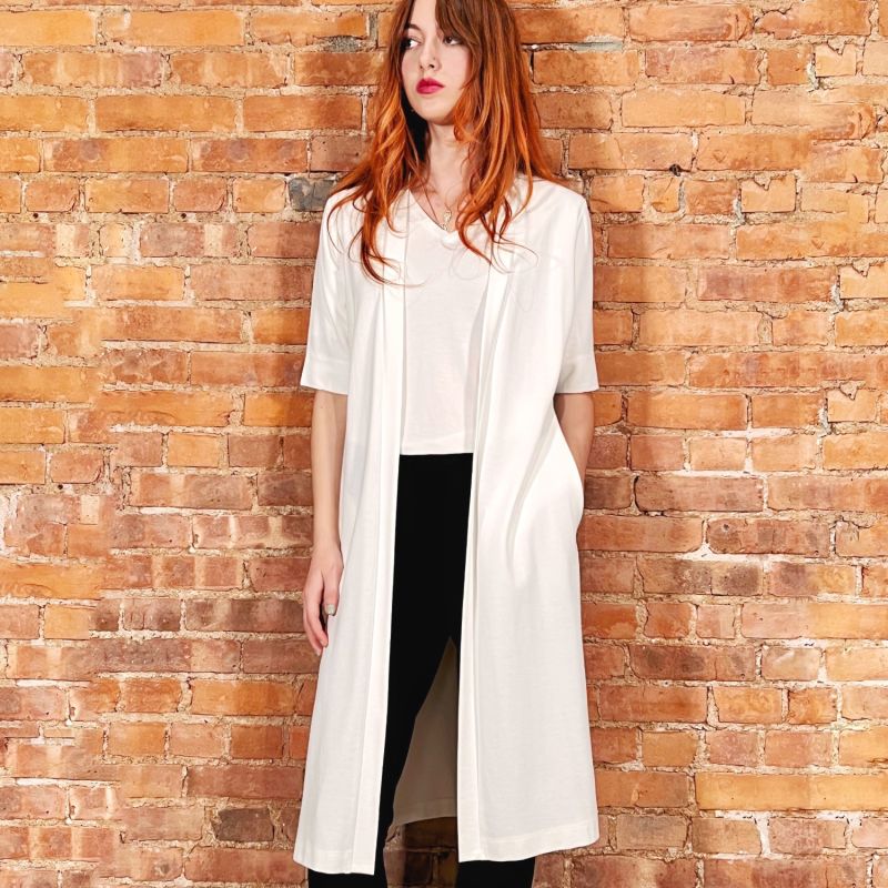 Stretch Jersey Long Open Cardigan - The Hanover in Pearl White image