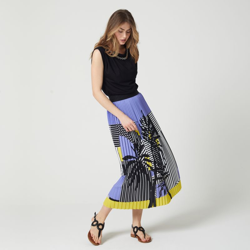 Stripe And Palm Print Pleated Recycled Fabric Maxi Skirt image