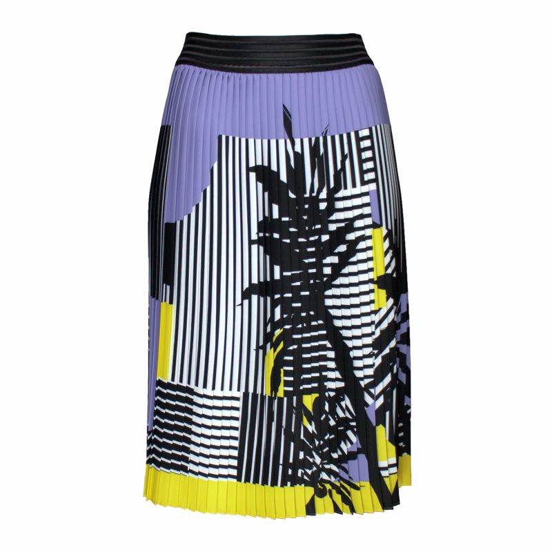 Stripe And Palm Print Pleated Recycled Fabric Midi Skirt image