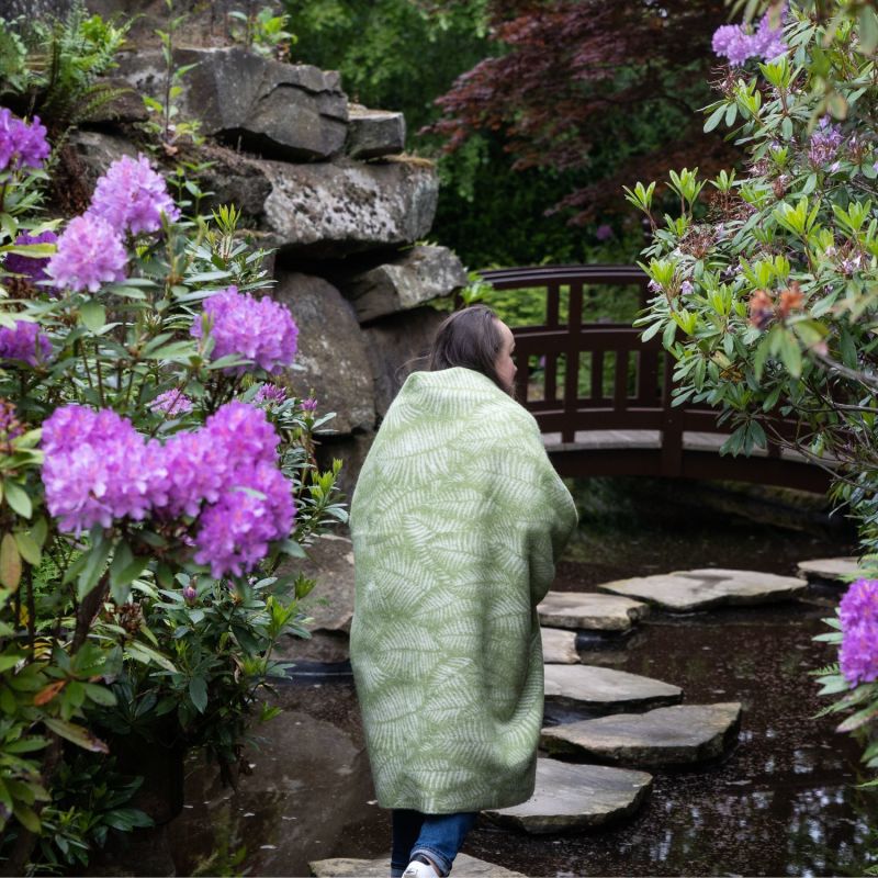 Light Green Stripe Fern Wool Throw image