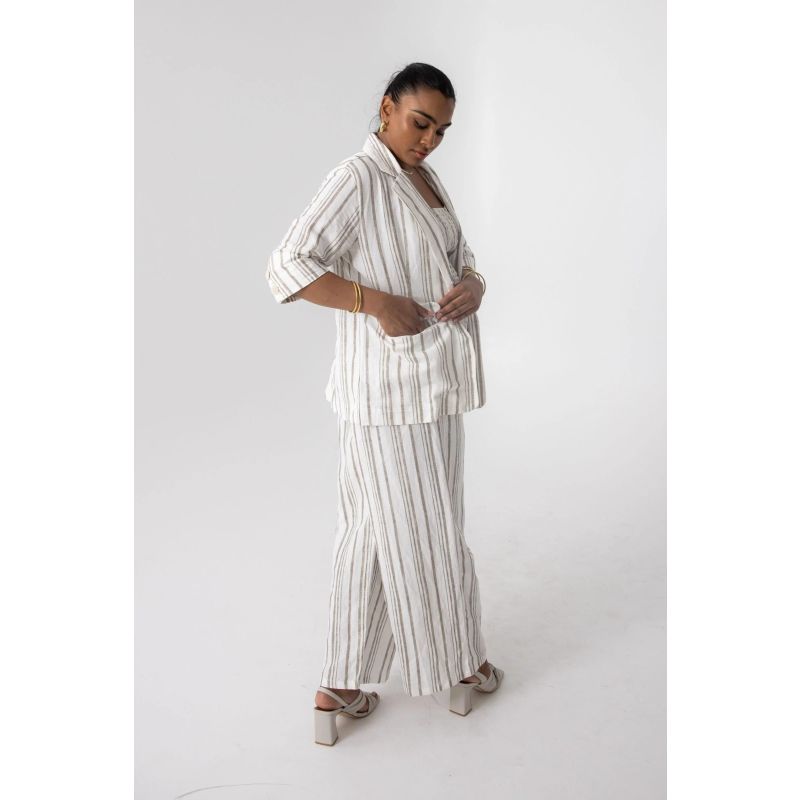 Stripe Linen Pants With Stretch Band image