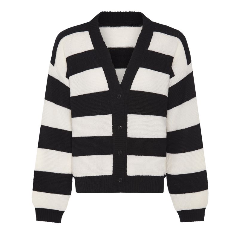 Striped Dropped Shoulder Cardigan Black & White image