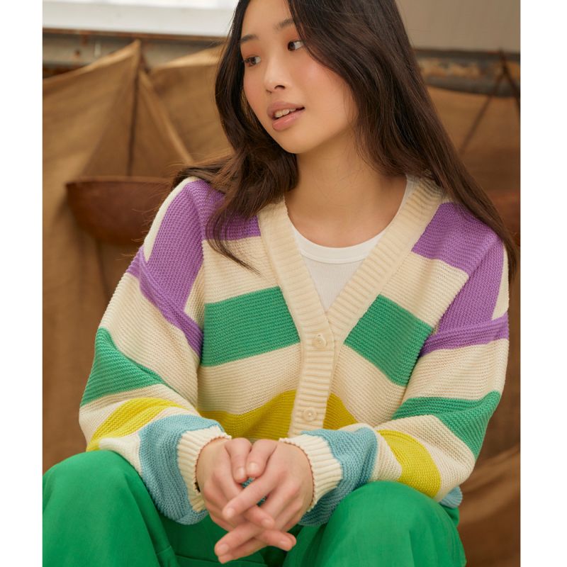 Striped Dropped Shoulder Cardigan Multicolour image