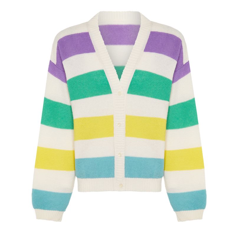 Striped Dropped Shoulder Cardigan Multicolour image