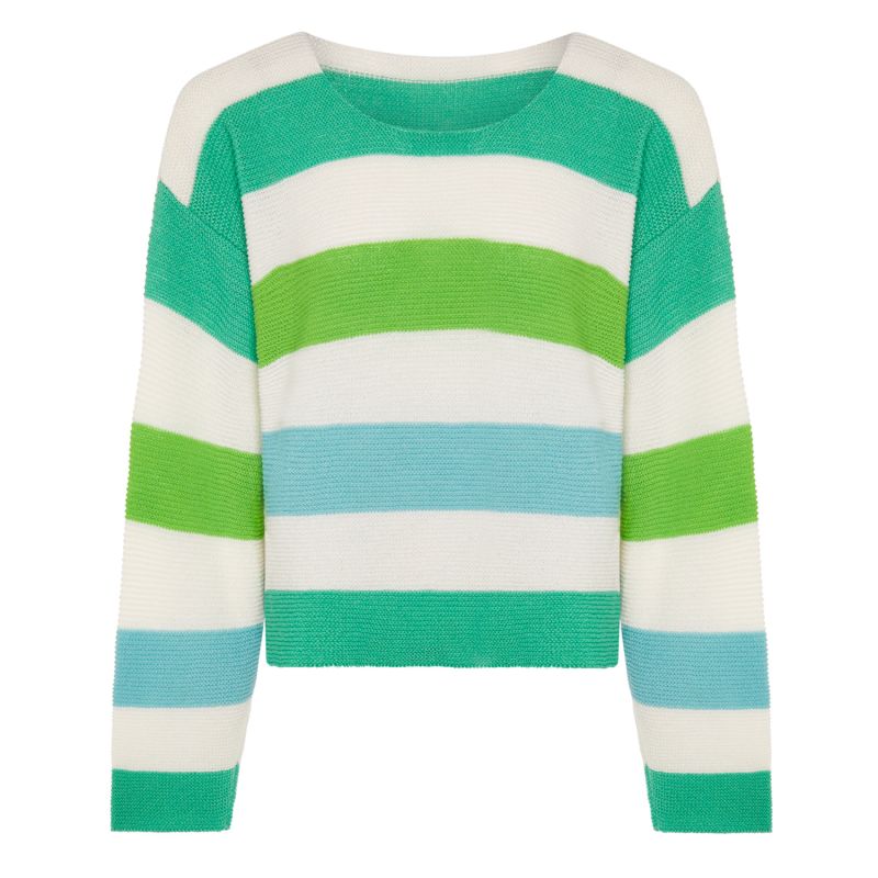 Striped Dropped Shoulder Top Green & Blue Women image