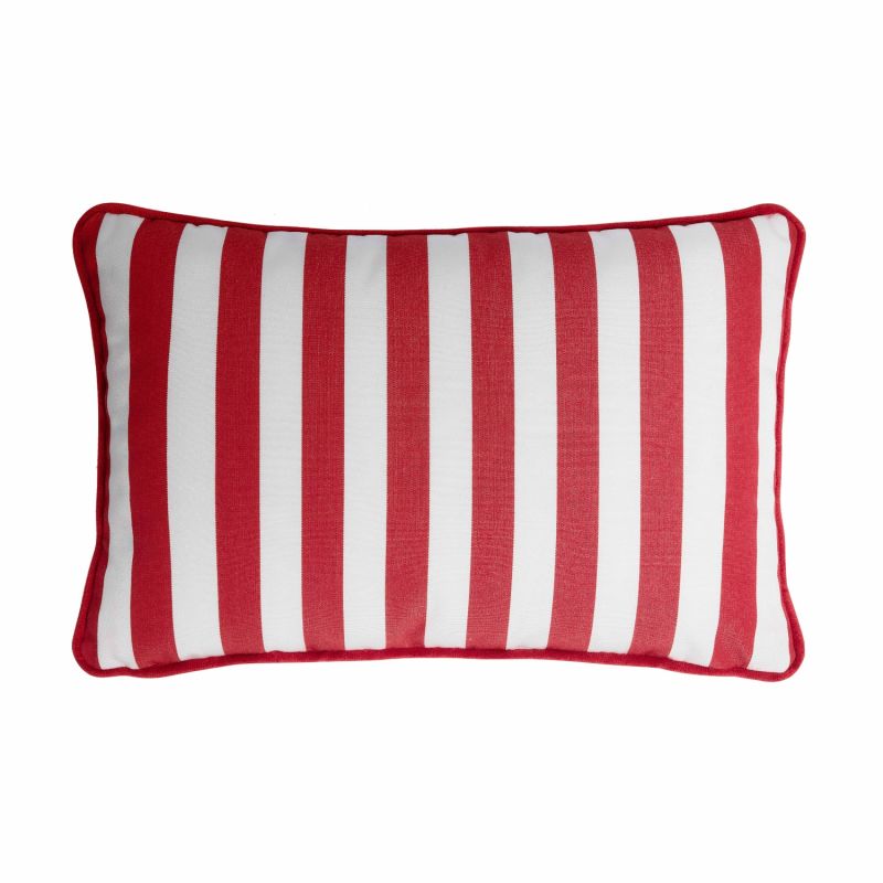 Couple Striped Happy Pillow Outdoor - White & Red - Fringes & Piping - Water Repellent image