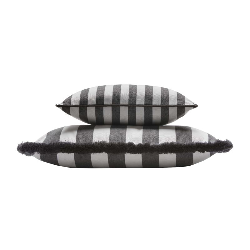 Couple Striped Happy Pillow Outdoor - White & Carbon - Fringes & Piping - Grey image