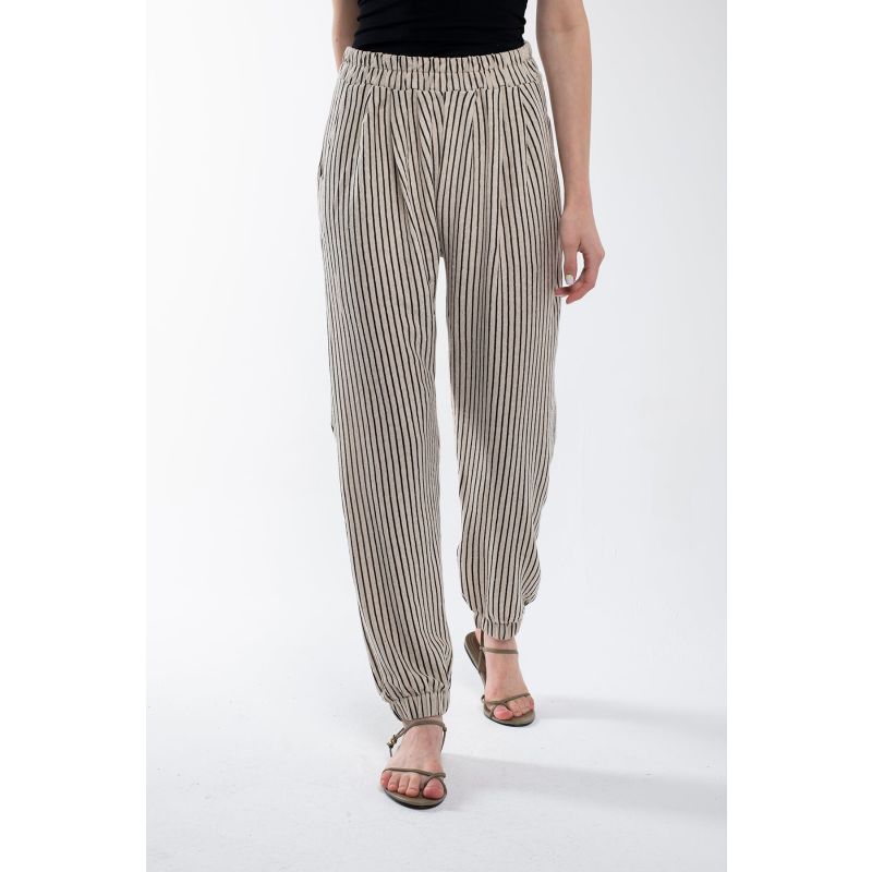 Striped Linen Pants With Elastic Legs image