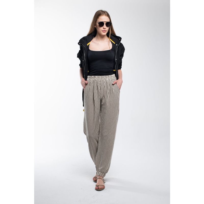 Striped Linen Pants With Elastic Legs image