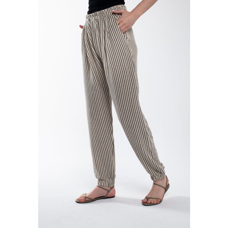 Striped Linen Pants With Elastic Legs image