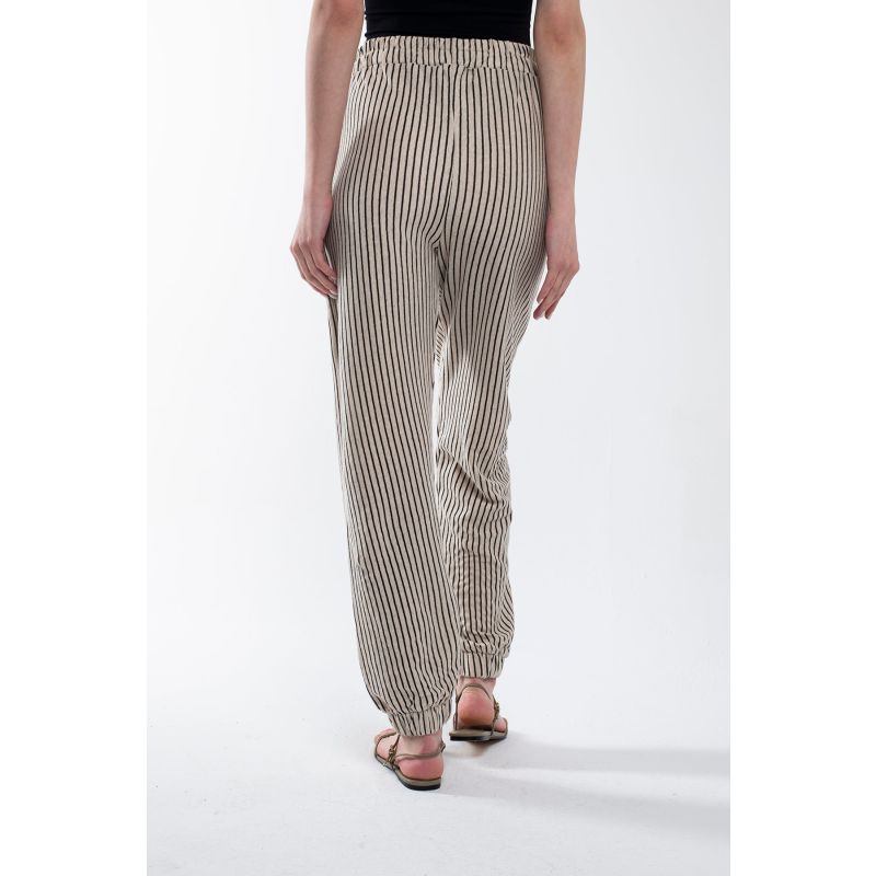 Grey and white striped linen pants top