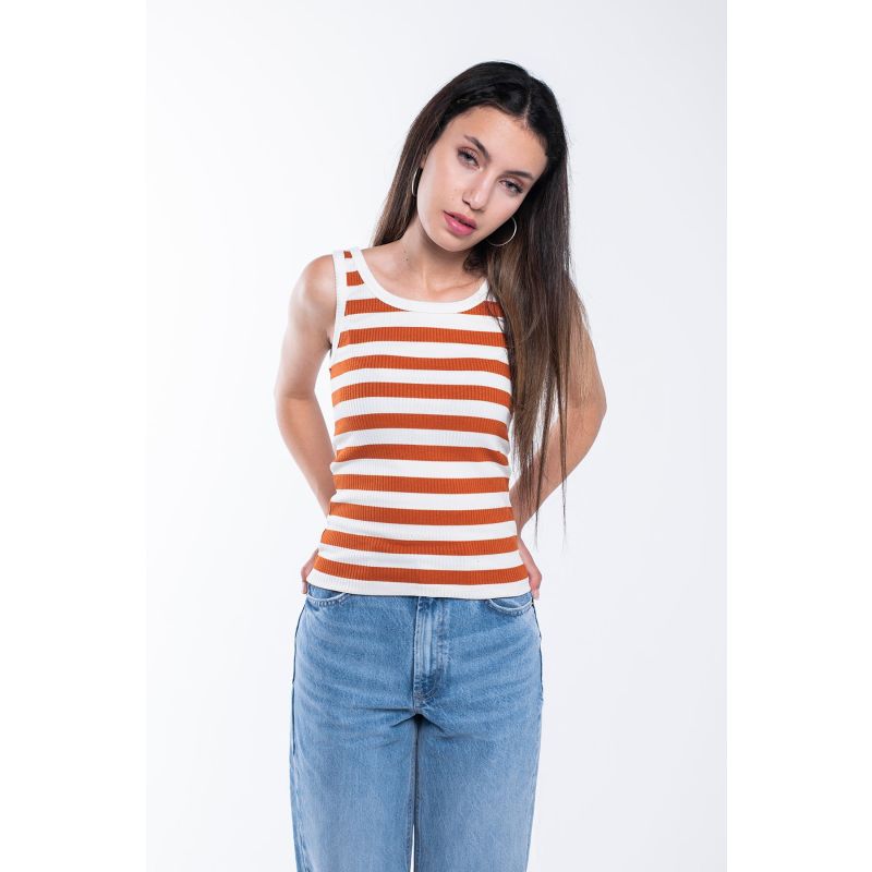 Striped Ribbed Vest Tank Top - Dark Orange image