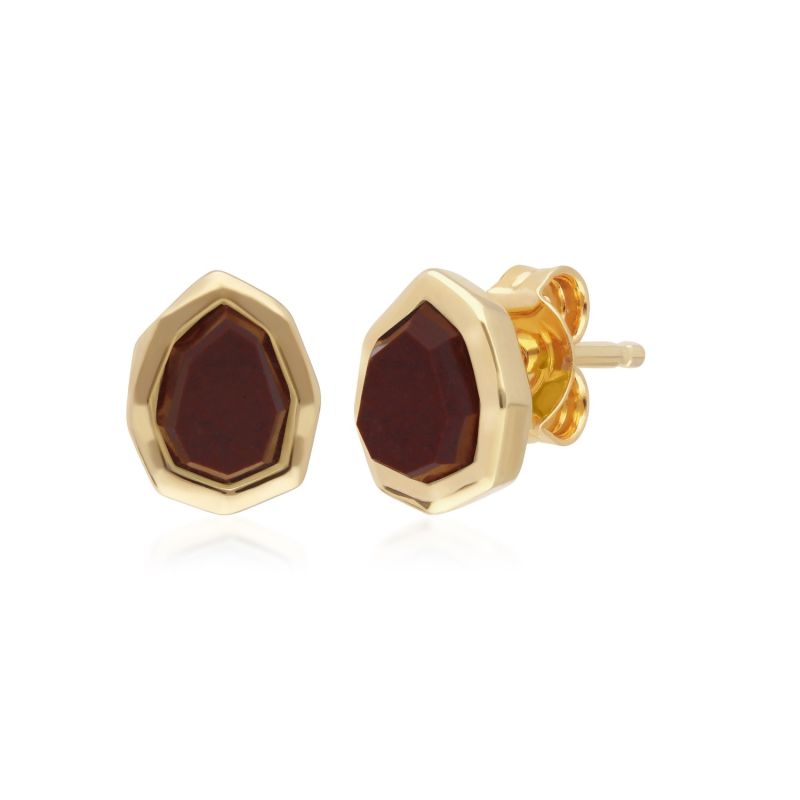 Irregular Red Jasper Stud Earrings In Gold Plated Silver image