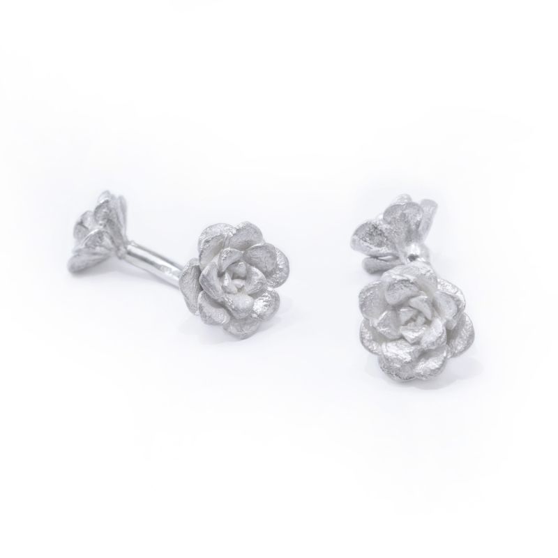 Succulent Flower Cufflinks In Silver image