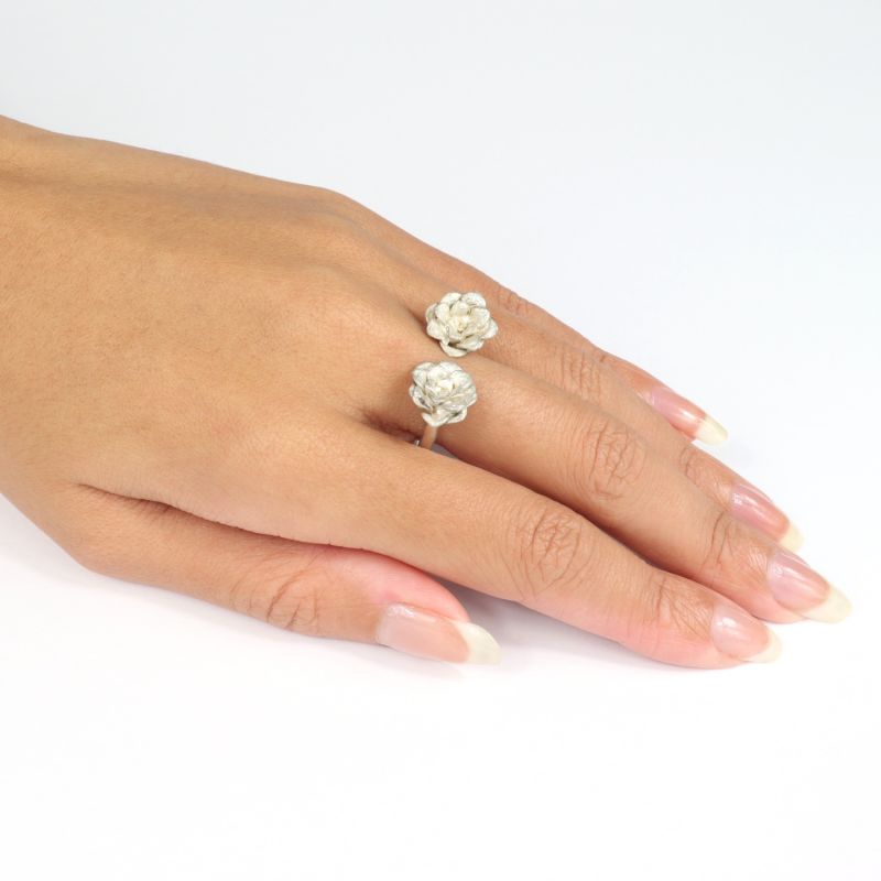 Succulent Flower Open Ring In Silver image