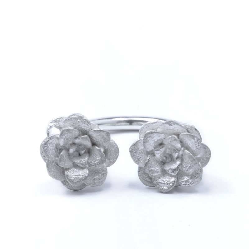 Succulent Flower Open Ring In Silver image