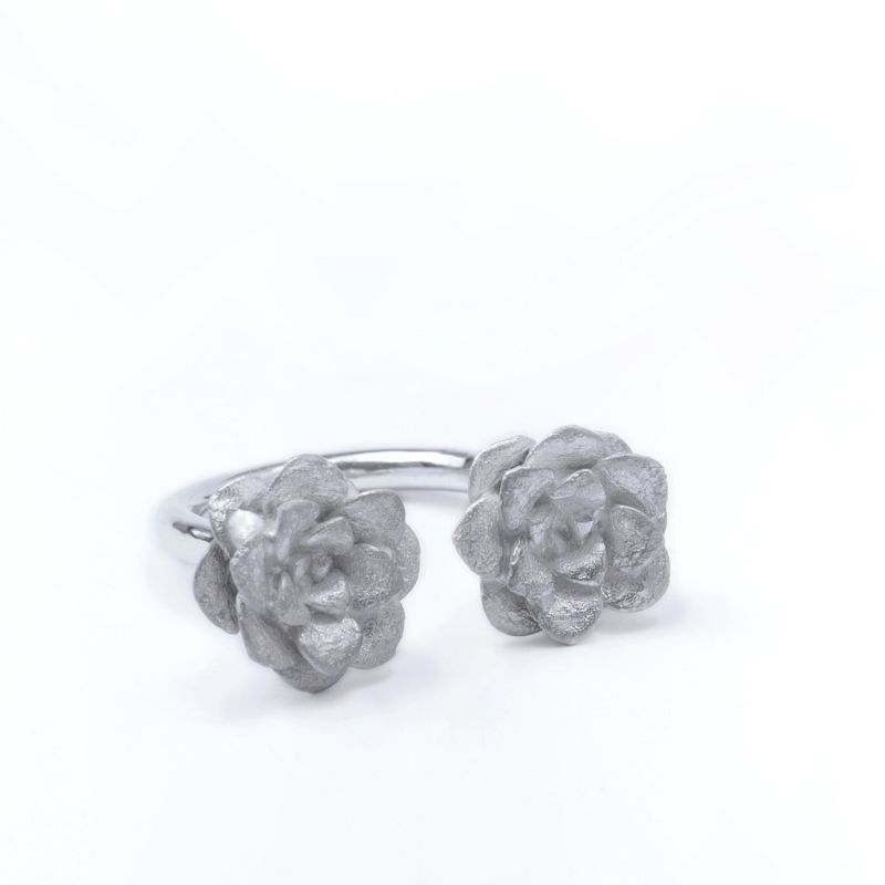 Succulent Flower Open Ring In Silver image