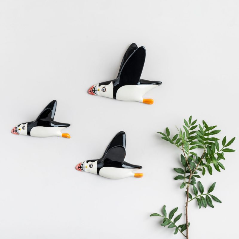 Wall Mounted Puffin Flying Trio image