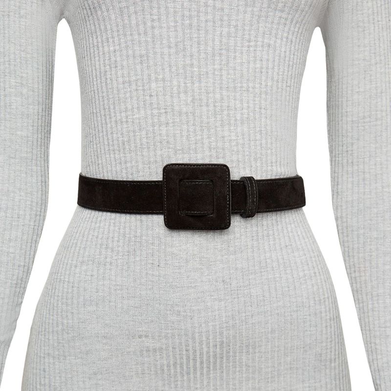 Suede Mini Square Buckle Belt - Black image