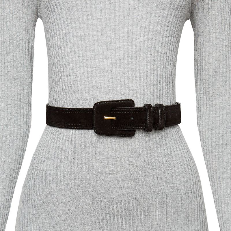 Suede Rectangle Buckle Belt - Black image