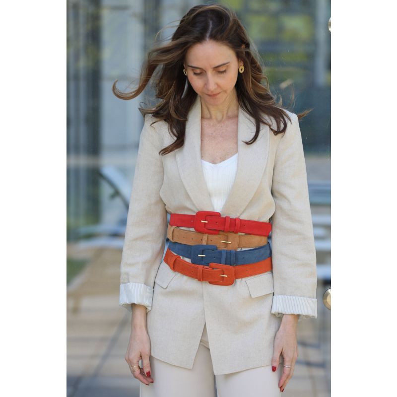 Suede Rectangle Buckle Belt - Navy Blue image