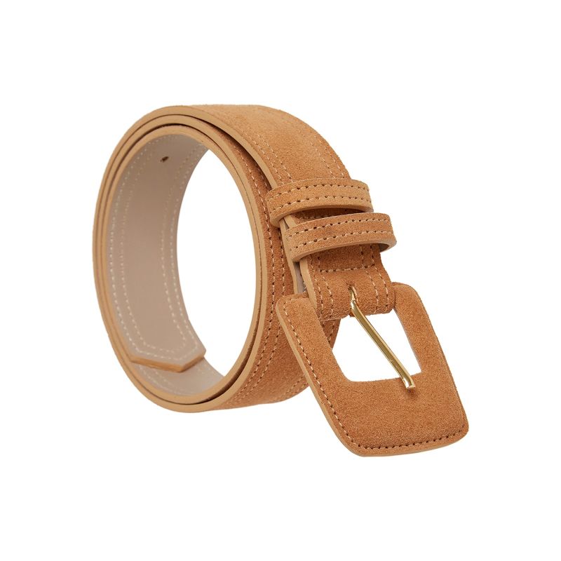 Suede Rectangle Buckle Belt - Caramel image