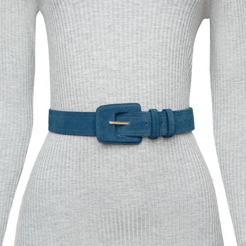 Suede Rectangle Buckle Belt - Navy Blue image