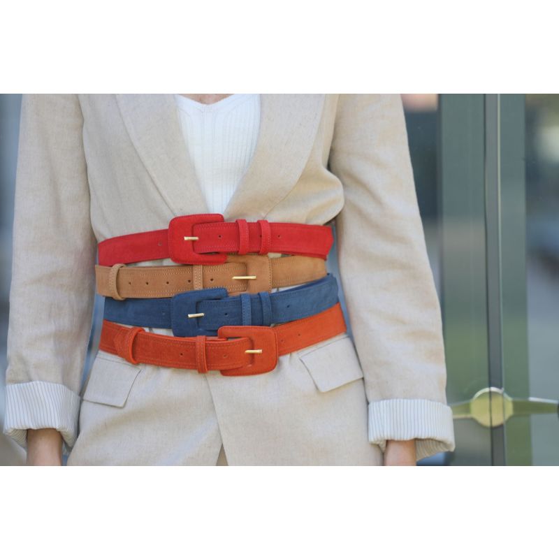 Suede Rectangle Buckle Belt - Navy Blue image