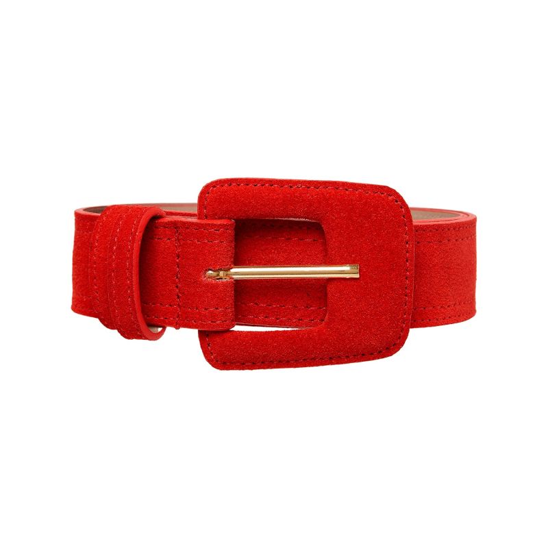 Suede Rectangle Buckle Belt - Red image