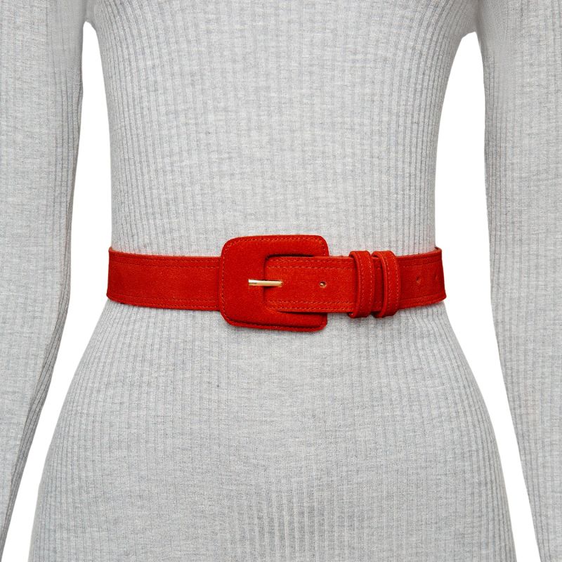 Suede Rectangle Buckle Belt - Red image