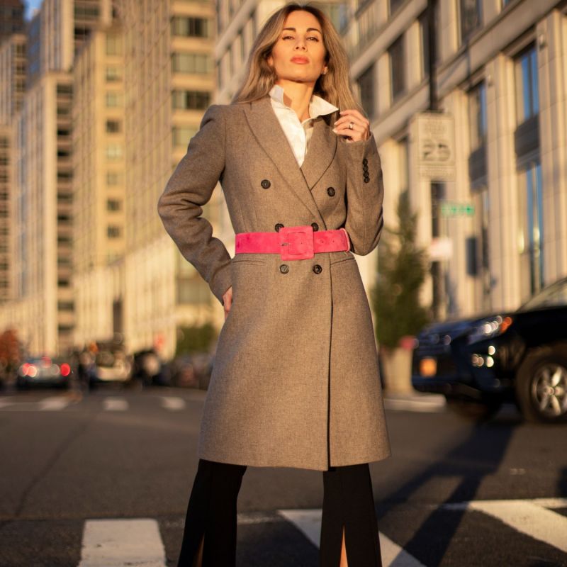 Suede Square Buckle Belt - Dark Pink image